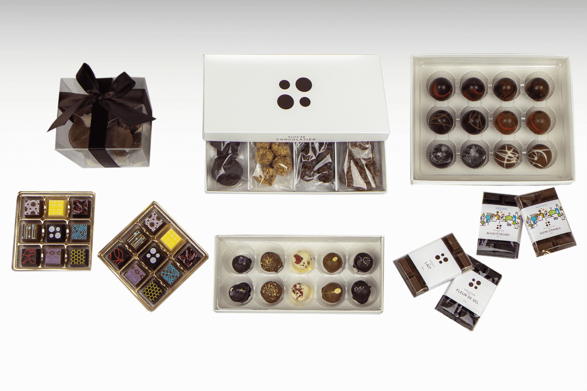 assortment of boxed chocolates and bars