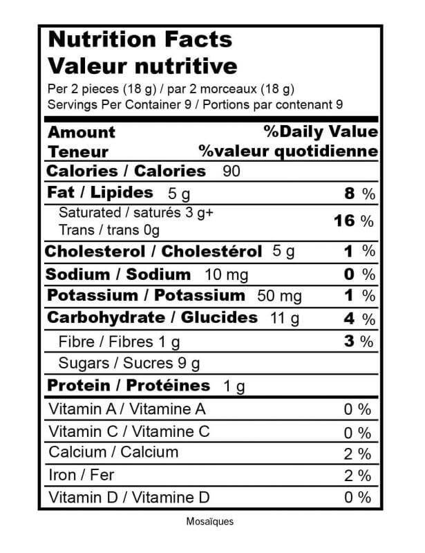 mosaiques nutrition label