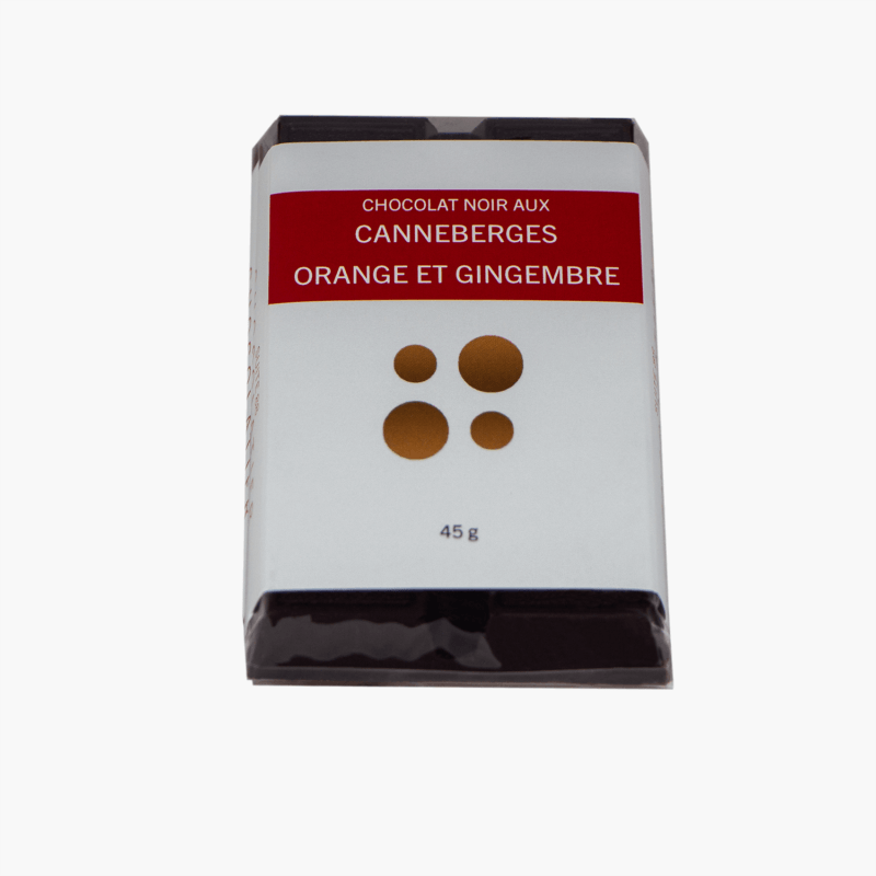 Tablette de chocolat noir aux canneberges orange et gingembre