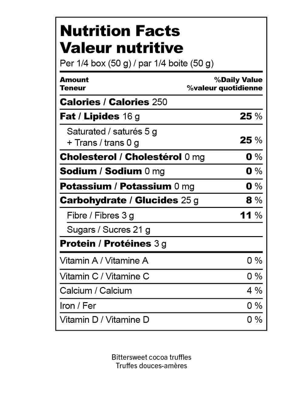 bittersweet cocoa truffles nutrition facts